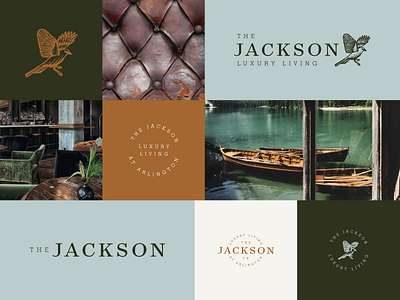 The Jackson apartments bird brand identity branding design gold illustration living logo logomark logotype luxury masculine mockingbird texas