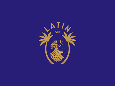 Latin Gin blue brand identity branding design gin gold illustration latin logo logomark logotype luna moon night palm tree stars