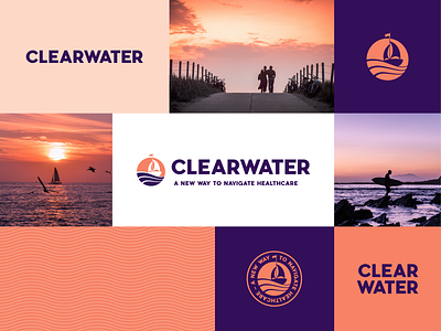 Clearwater Healthcare brand identity branding design healthcare illustration insurance logomark logotype navigation orange purple sailboat sea water
