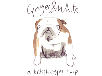 Ginger & White Coffee Shop animal bulldog cafe design flyer illustration logo projection sign sign