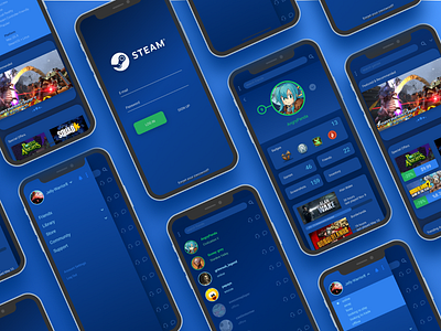 Steam Redesign app blue figma interface redesign sketch steam ui