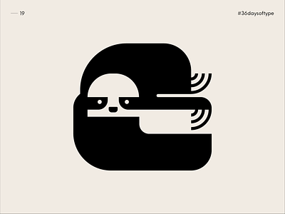 S for Sloth - 36 Days of Type 2020 animal art direction blackandwhite design graphic design johannlucchini logo logotype minimal negativespace slot design sloth sloths typography