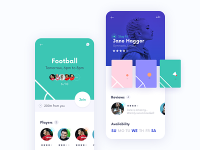 Profile screens for a sport app