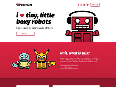 Boxybots Site Redesign (WIP) bot boxybots cartoon charlotte nc dailyui illustration red responsive robots ui web design website
