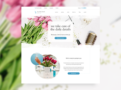 Daily Details Homepage Redesign beauty bar blowout homepage landing page nail salon redesign salon splash page ui
