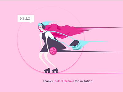 Hello, Dribbble! 2018 debut illustration invite roller shot