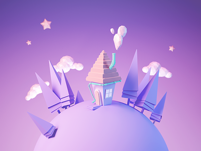 Home alone 3D illustration 3d 3d art clouds cozy gradient gradient background home home alone illustration peaceful planet space stars sweet woods