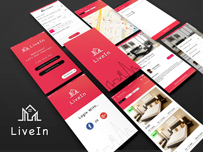 Live In Application adobe photoshop adobexd app design app ui hotel booking illustrator livein app livein app