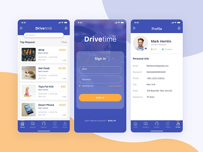 Drive time | Social food delivery app android app animation art graphic illustration ios logo ui uiux ux