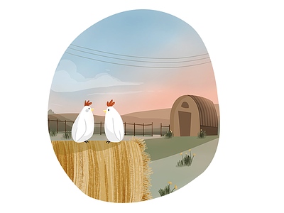 Chicken Farms chickens digital art drawing environment farm illustration photoshop sunrise village