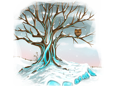 Seasons Change (Winter) animal character design digital art drawing environment illustration owl seasons winter work in progress