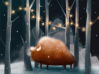Winter Bison animal bison character character design digital art drawing environment festive illustration inspiration snow story winter work in process