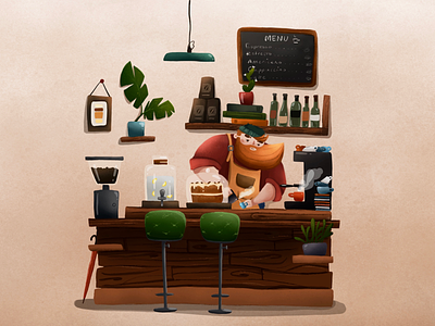 Barista atmospheric barista cafe character design coffee cosy digital art drawing environment design illustration