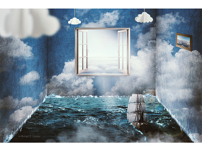 Freedom pursuit adobe art behance clouds digital photomanipulation photoshop room sea surreal