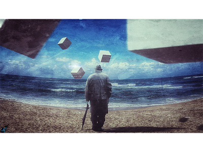 Solicitous adobe art behance blue clouds digital fly man photomanipulation photoshop sea surreal