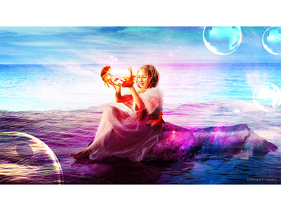 GOLDEN GIRL adobe art behance blue digital fish girl photomanipulation photoshop sea surreal