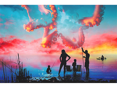 CANCER adobe art blue clouds design digital illustration man photomanipulation photoshop pink sea surreal