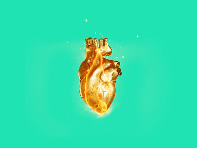 C Y C L E 3d adobe art behance design digital fire gold green hand heart photomanipulation photoshop spark surreal