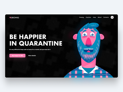 Be happier in quarantine design happpier hero hero page illustration illustrator man pink quarantine typography web