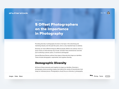 Article View for Shutterstock article blog design shutterstock typography ui ux web