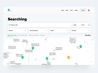 Searching of camping design hero hero page interface search typography ui web