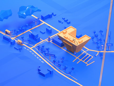 3D animated map with driving directions to Objectivity office. 3d design illustration low poly map objectivity