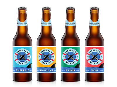 Shark Bite Brewery bottle & necker labels branding brewery design jaws packaging design packaging mockup