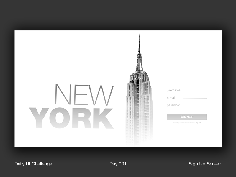 Daily UI Sign Up Screen 001 animation black and white dailyui grayscale monochromatic new york sign up ui