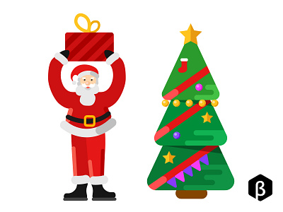 Character Illustration of Santa Claus and Christmas Tree
