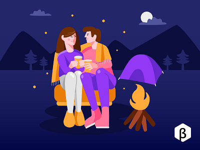 Couple Camping under the night sky - Illustration