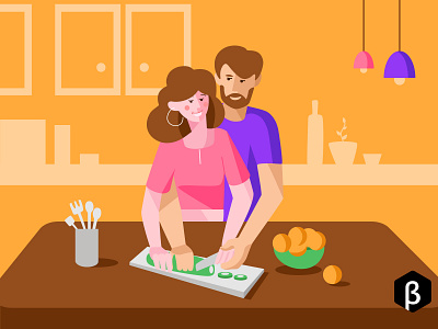 Couple cooking together - Illustration