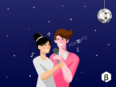 Couples Karaoke Session - Illustration branding character illustration couple couplegoals design agency disco illustration karaoke love lovers romance romantic singing sketch vector