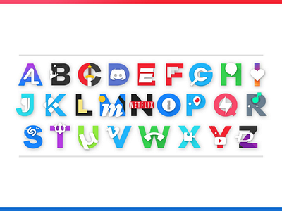 Alphabet in icons with initial letter & logo of famous apps. design icons logo font