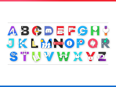 Alphabet in icons with initial letter & logo of famous apps.