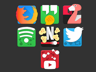 Squared android app icons colorful concepts design flamingo hangouts iconography icons material netflix spotify twitter youtube