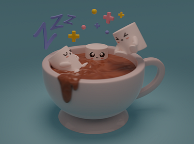 Marshmallows on a Chocolat Cup Party 3d 3dillustration blender cute graphic design illustration marshmallow