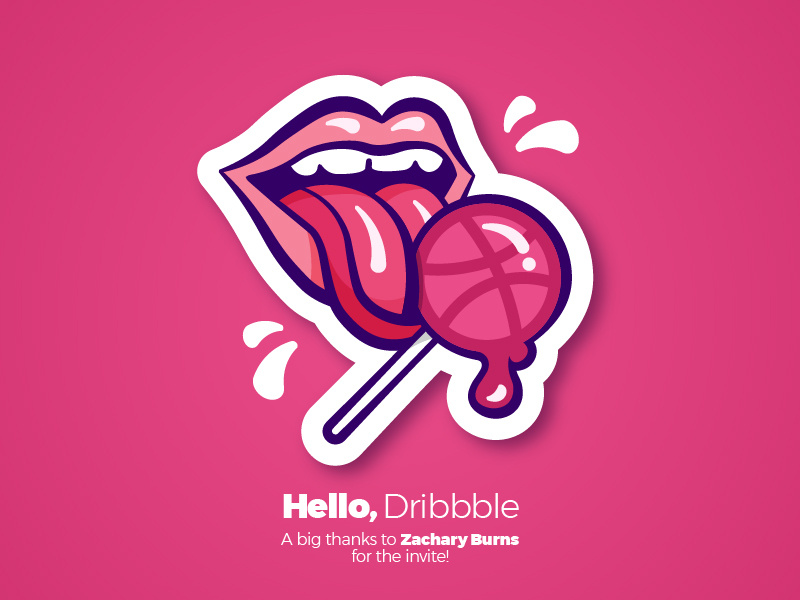 My First Shot :) lollipop sticker design graphic lips dribbble hello debut illustration pink
