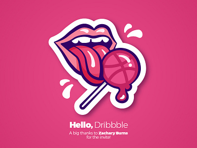 My First Shot :) debut design dribbble graphic hello illustration lips lollipop pink sticker