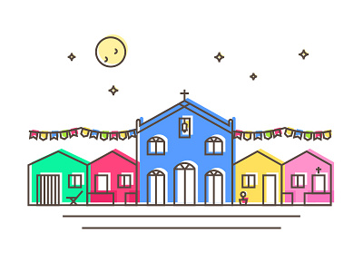 Brazilian houses I brazil colourful flat houses illustration minimalist tropical village