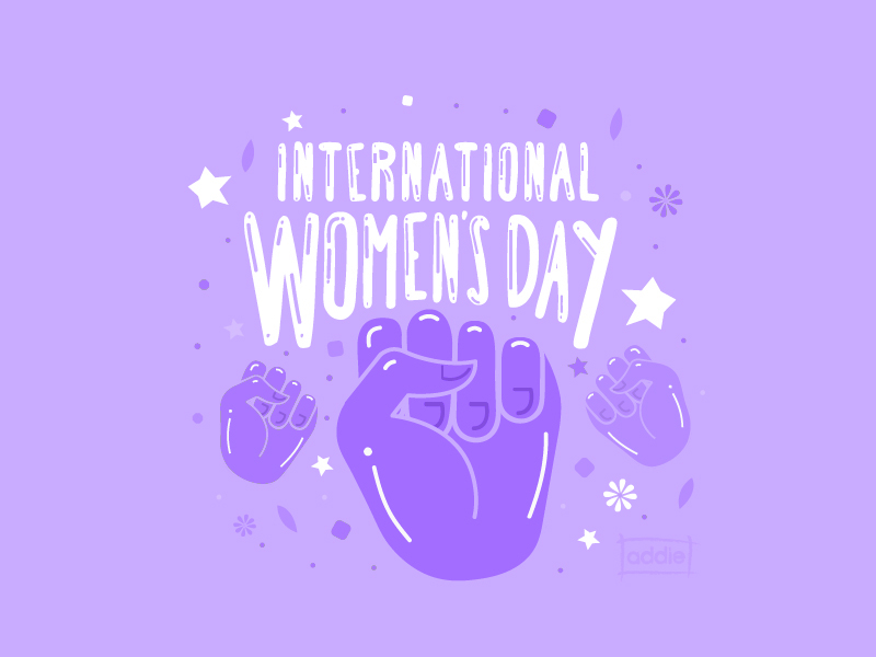 International Women's Day design digital art flowers cute illustration march 8th purple empowerment power fist womens day women