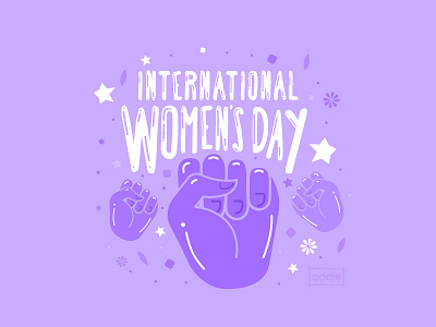 International Women's Day cute design digital art empowerment fist flowers illustration march 8th power purple womens day women