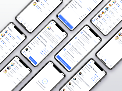 iOS Cleaning Service Application app applicaiton blue categories chat cleaning cleaning services favorite figma flat design history inbox ios payment price profile rating ui user profile ux