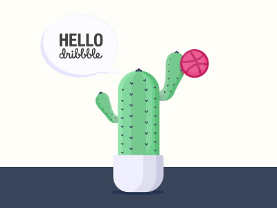 Hello Dribbble cactus flat design hello dribbble illustraion