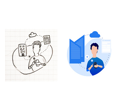 Flat illustration for landing page blue building character cloud flat design flat ui illustraion illustrator mobile user pen drawing sketching ui design web web design website