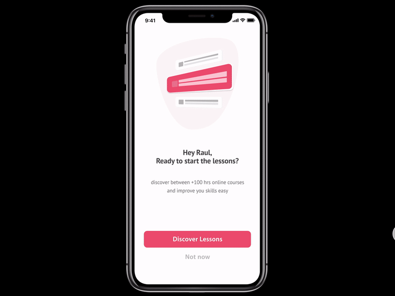 Online lessons and courses application app applicaiton course figma ios lesson pink prototype red ui ux