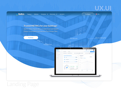 Landing Page for an energy management company blue building dashboard data data driven data visualization energy energy management iot landingpage metrics minimal sustainability ui ux