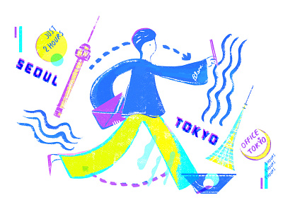 SEOUL AND TOKYO, Just 2 hours adobe photoshop article design digital 2d illustration magazine nomad seoul tokyo travel