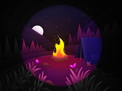 Night Campfire 🪵 affinity designer airbrush design forest gradient graphic illustration night vector