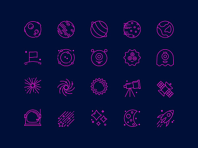 Space Icons art astronomy design flat icon iconography iconset illustrator lineart minimal space stars