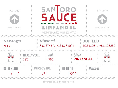 Santoro Sauce Wine Label label print wine zinfandel